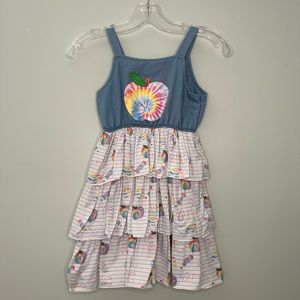 Girls Denim/Cotten Dress Girls w/apple | back to school dress | Sparkle in Pink